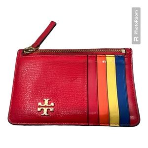 ROBINSON PEBBLED TOP-ZIP CARD CASE Tory Burch